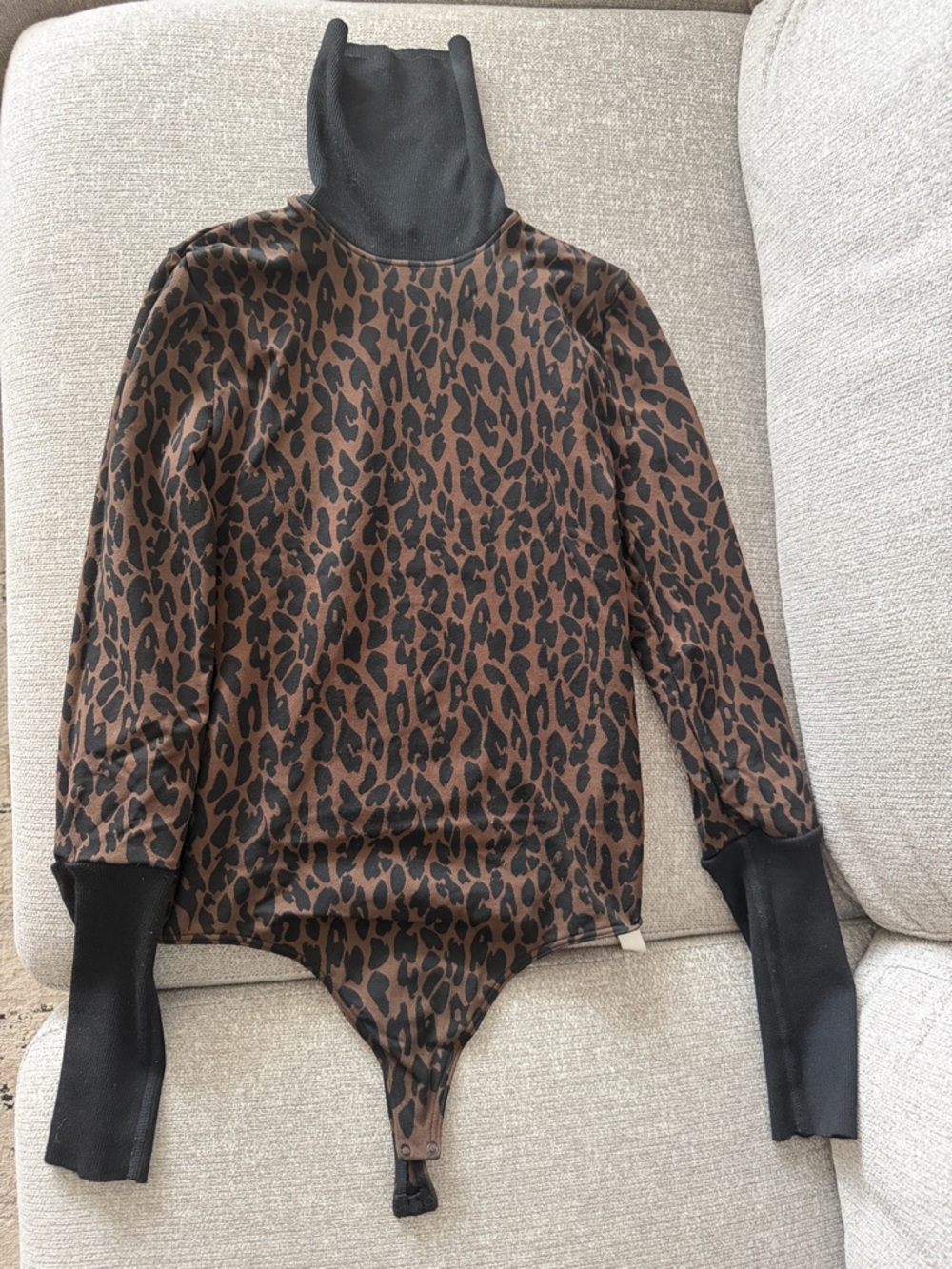 Wolford Brown and Black Leopard Print Turtleneck Bodysuit